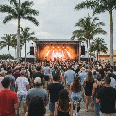 Lively outdoor concert with diverse crowd enjoying live music, Fort Myers, no text, no words, no typography