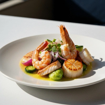 A beautifully plated seafood dish with fresh ingredients, Fort Myers culinary scene