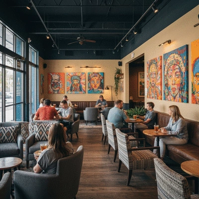 Cozy interior of a coffee shop in Fort Myers with customers